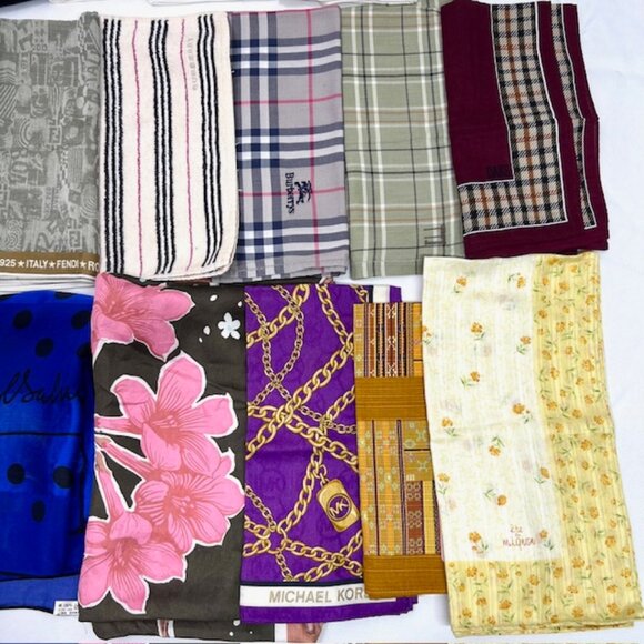 BULK  SALE 18 Handkerchiefs +2 Scarf: BURBERRY-Celine-Fendi-DAKS &  More ! (#2) - Picture 4 of 13